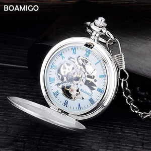 Planet Gates Pocket watches fashion mechanical hand wind skeleton watches  silver gift clock alloy case with chain