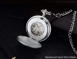 Planet Gates Pocket watches fashion mechanical hand wind skeleton watches  silver gift clock alloy case with chain