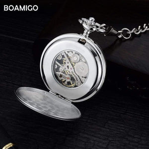 Planet Gates Pocket watches fashion mechanical hand wind skeleton watches  silver gift clock alloy case with chain