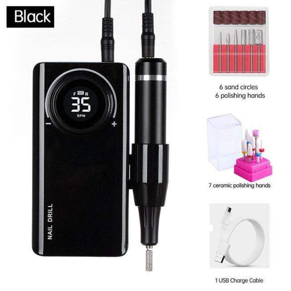 Planet Gates Poland / 35000RPM 30W BK-B 35000 RPM Rechargeable Portable Nail Drill machine Electric Nail File Manicure drill Set profession Nail Tools for Nail Salon