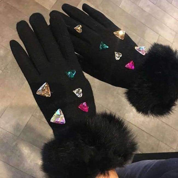 Planet Gates Poland / Free size 2017 Brand Luxury Women's Winter Wool Gloves Colorful Crystal Real Rabbit Fur Elegant Fur Gloves Female Mittens Cashmere Gloves