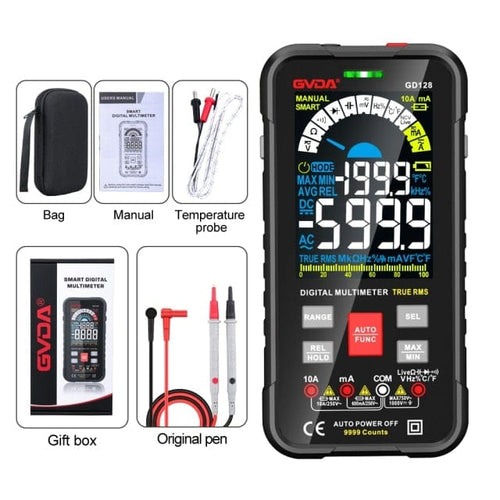 Planet Gates Poland / GD128-BLACK GVDA New Smart Multimeter Auto Range 1000V 10A Digital Capacitance Tester True RMS REL Ohm Hz AC DC Voltage Meter Multimetro