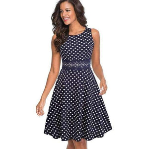 Planet Gates Polka Dot / L Nice-forever Vintage Elegantní výšivka Květinová krajka Patchwork vestidos A-Line Pinup Business Women Party Flare Swing Dress A079