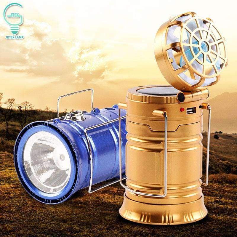Planet Gates Portable Camping Lantern Light Solar Rechargeable Flashlight EU/US Plug Lantern with Fan Multi-function Solar Hiking Tent Lamp
