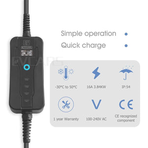 Planet Gates Portable EV Charger Level 2  J1772  Type 2  EVSE Controlle Electric Car Charging Stations 16A  230V Home Wallbox For Zoe Leaf