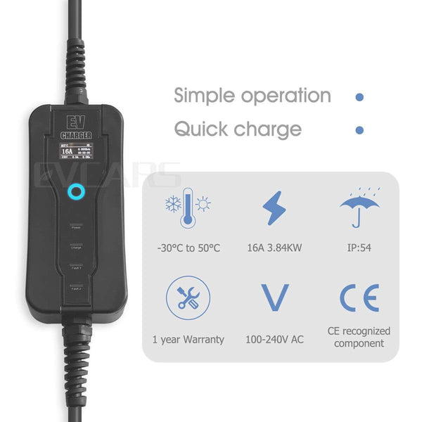 Planet Gates Portable EV Charger Level 2  J1772  Type 2  EVSE Controlle Electric Car Charging Stations 16A  230V Home Wallbox For Zoe Leaf