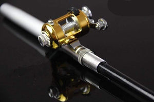 Planet Gates Portable Pocket Telescopic Mini Fishing Rod Pole Pen Shape Folded Fishing Rod With Reel Wheel For Outdoor River Lake Fishing