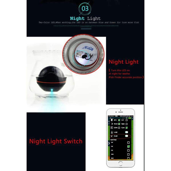 Planet Gates Portable Sonar Fish Finder Lamp Bluetooth Wireless Sonar For Iphone Fish Lamp 36M/118ft Depth Echo Sounder Sea Fishing