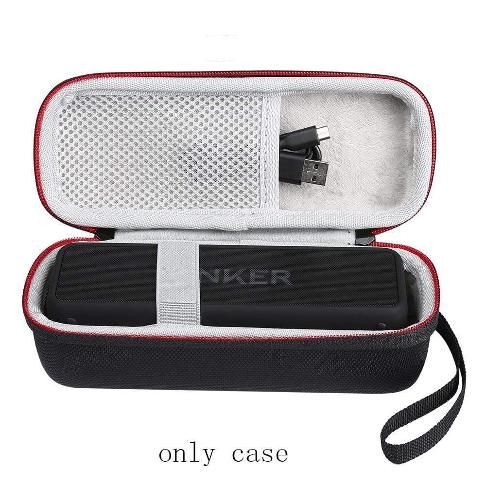 Planet Gates Portable Wireless Bluetooth EVA Speaker Case For Anker SoundCore 2 With Mesh Dual Pocket Audio Cable Carrying Travel Bag-Black