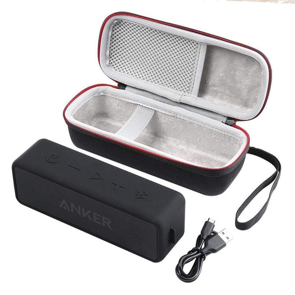 Planet Gates Portable Wireless Bluetooth EVA Speaker Case For Anker SoundCore 2 With Mesh Dual Pocket Audio Cable Carrying Travel Bag-Black