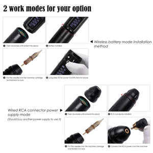 Planet Gates Portable Wireless Tattoo Machine German Motor Low Vibration Rotary Tattoo Pen with Replaceable Battery for Permanent Makeup