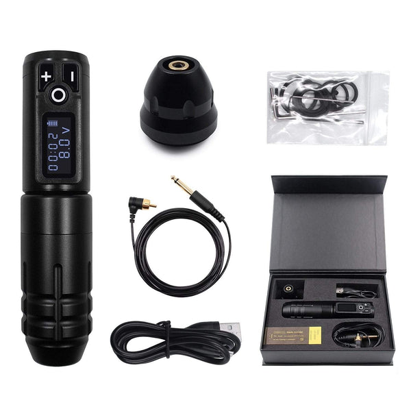 Portable Wireless Tattoo Machine German Motor Low Vibration Rotary Tattoo Pen with Replaceable Battery for Permanent Makeup