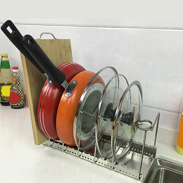 Pot Lid Rack Pan&Cutting Board Holder Stand Kitchen Organizer Dual Racks Chopping Board Shelf Stainless Steel Shelf Pan Rack