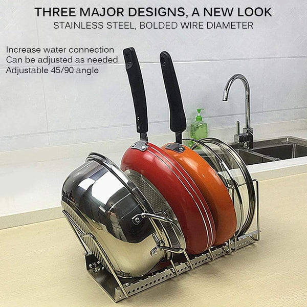Pot Lid Rack Pan&Cutting Board Holder Stand Kitchen Organizer Dual Racks Chopping Board Shelf Stainless Steel Shelf Pan Rack