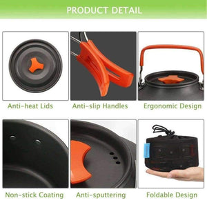 Planet Gates pot set Cookware Outdoor Cooking Mess Kit Portable Lightweight Pots Pans Water Kettle Set for Backpacking Hiking Trekking Picnic