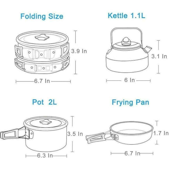 Planet Gates pot set Cookware Outdoor Cooking Mess Kit Portable Lightweight Pots Pans Water Kettle Set for Backpacking Hiking Trekking Picnic