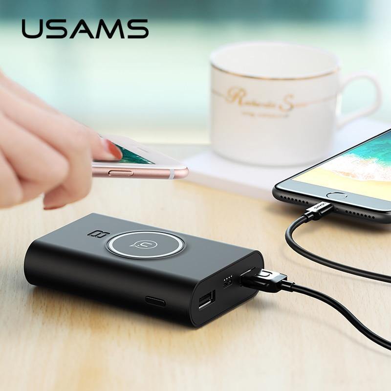 Planet Gates Power Bank Qi Wireless Charger,USAMS 5V2A Dual Ports Power Bank 8000mah Wireless Charging Pad External Battery Phone USB Charger