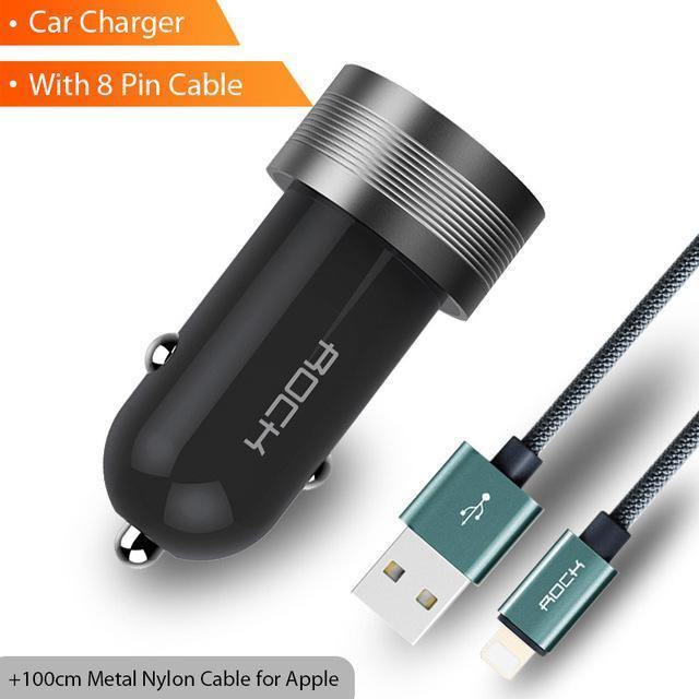 Planet Gates ROCK Sitor Car Charger 2.4A Quick Charge Dual Ports Aluminium Alloy For iPhone Samsung Phone Travel Cigar Lighter DC 12-24V