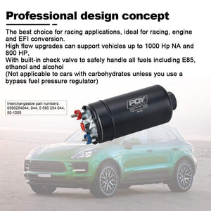Planet Gates PQY 380LPH Inline External Fuel Pump 10AN Inlet+Check Vavle 8AN Outlet Fittings E85 Compatible 044 Style Fuel Pump