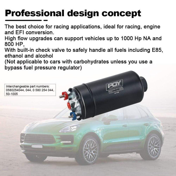 Planet Gates PQY 380LPH Inline External Fuel Pump 10AN Inlet+Check Vavle 8AN Outlet Fittings E85 Compatible 044 Style Fuel Pump