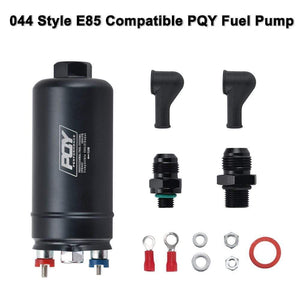 Planet Gates PQY 380LPH Inline External Fuel Pump 10AN Inlet+Check Vavle 8AN Outlet Fittings E85 Compatible 044 Style Fuel Pump