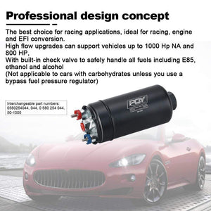 Planet Gates PQY 380LPH Inline External Fuel Pump 10AN Inlet+Check Vavle 8AN Outlet Fittings E85 Compatible 044 Style Fuel Pump