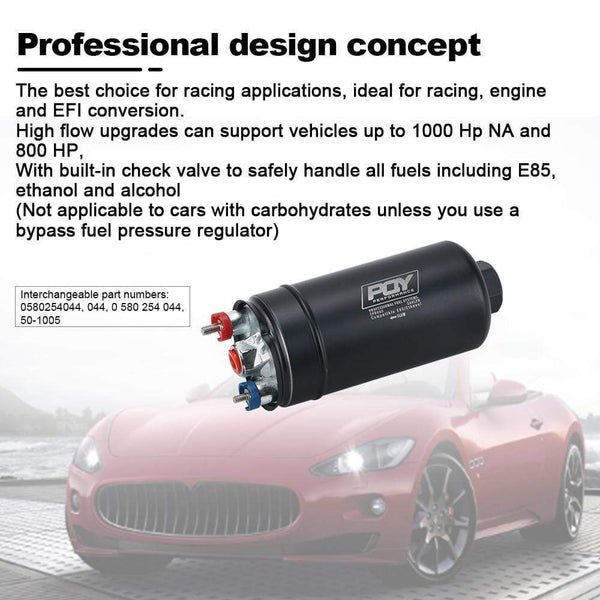 Planet Gates PQY 380LPH Inline External Fuel Pump 10AN Inlet+Check Vavle 8AN Outlet Fittings E85 Compatible 044 Style Fuel Pump