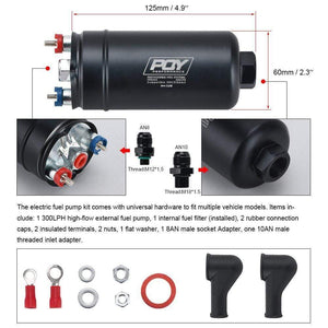 Planet Gates PQY 380LPH Inline External Fuel Pump 10AN Inlet+Check Vavle 8AN Outlet Fittings E85 Compatible 044 Style Fuel Pump