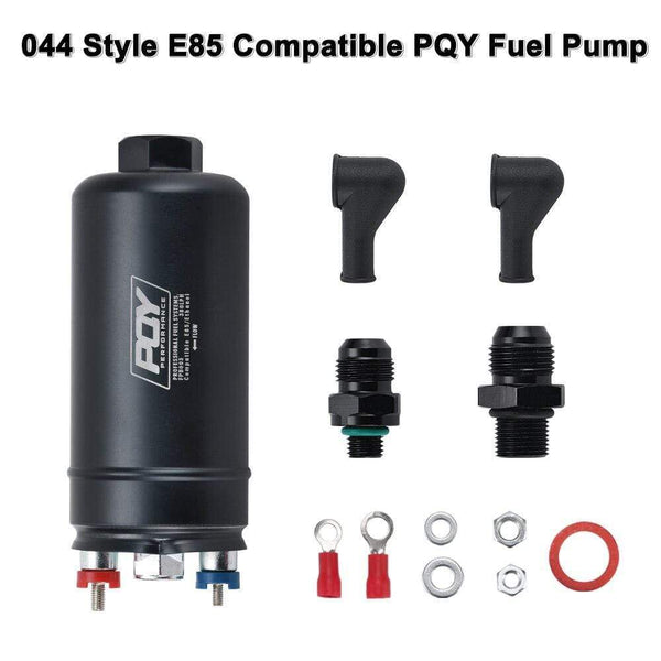 Planet Gates PQY 380LPH Inline External Fuel Pump 10AN Inlet+Check Vavle 8AN Outlet Fittings E85 Compatible 044 Style Fuel Pump