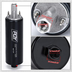 Planet Gates PQY - Black Universal High Flow & Fuel Pump GSL392 Pressure External Inline 255LPH with/without PQY logo PQY-FPB005