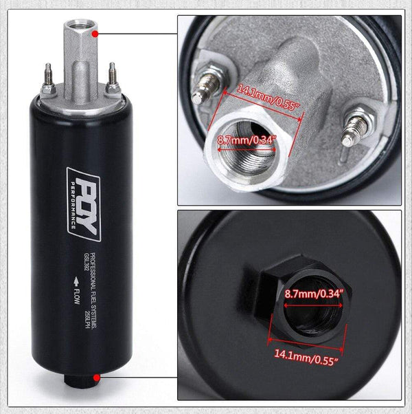 Planet Gates PQY - Black Universal High Flow & Fuel Pump GSL392 Pressure External Inline 255LPH with/without PQY logo PQY-FPB005