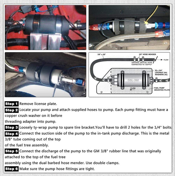 Planet Gates PQY - Black Universal High Flow & Fuel Pump GSL392 Pressure External Inline 255LPH with/without PQY logo PQY-FPB005