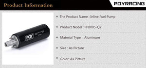 Planet Gates PQY - Black Universal High Flow & Fuel Pump GSL392 Pressure External Inline 255LPH with/without PQY logo PQY-FPB005