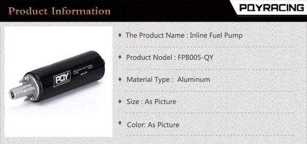Planet Gates PQY - Black Universal High Flow & Fuel Pump GSL392 Pressure External Inline 255LPH with/without PQY logo PQY-FPB005