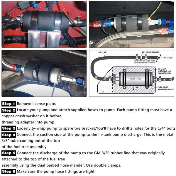 Planet Gates PQY - Black Universal High Flow & Fuel Pump GSL392 Pressure External Inline 255LPH with/without PQY logo PQY-FPB005