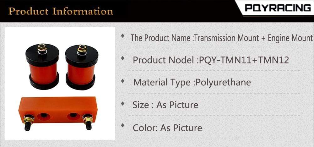 Planet Gates PQY - Polyurethane Engine Transmission Mounts For 89-00 NISSAN S13 S14 180SX 200SX 240SX SR20 KA24