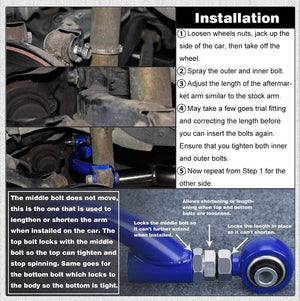 Planet Gates PQY - TRACTION ROD BLUE FOR 95-98 240SX S14 S15 R33 REAR ADJUSTABLE CAMBER CONTROL ARM KIT SUSPENSION PQY9817