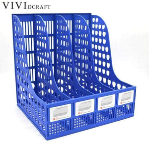 Planet Gates Practical Plastic Desk Folder 4 Grids Blue Magazine File Desk Organizer School Office Supplies Document Storage Box