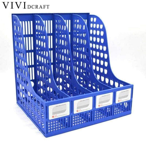 Planet Gates Practical Plastic Desk Folder 4 Grids Blue Magazine File Desk Organizer School Office Supplies Document Storage Box