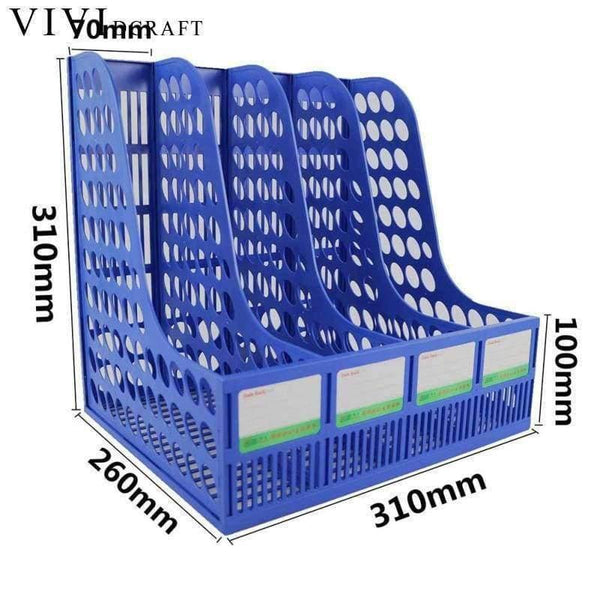 Planet Gates Practical Plastic Desk Folder 4 Grids Blue Magazine File Desk Organizer School Office Supplies Document Storage Box