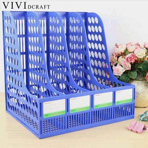 Planet Gates Practical Plastic Desk Folder 4 Grids Blue Magazine File Desk Organizer School Office Supplies Document Storage Box