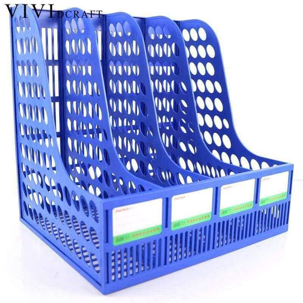 Planet Gates Practical Plastic Desk Folder 4 Grids Blue Magazine File Desk Organizer School Office Supplies Document Storage Box