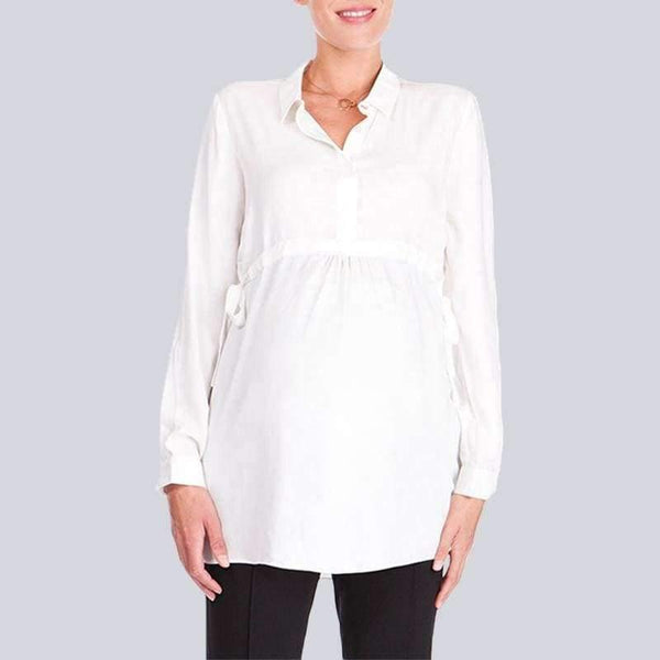 Planet Gates Pregnancy Women White Shirts  Autumn V Neck Full Sleeve Blouse Casual Loose Plus Size Solid Tops Maternity Blusas Femininas
