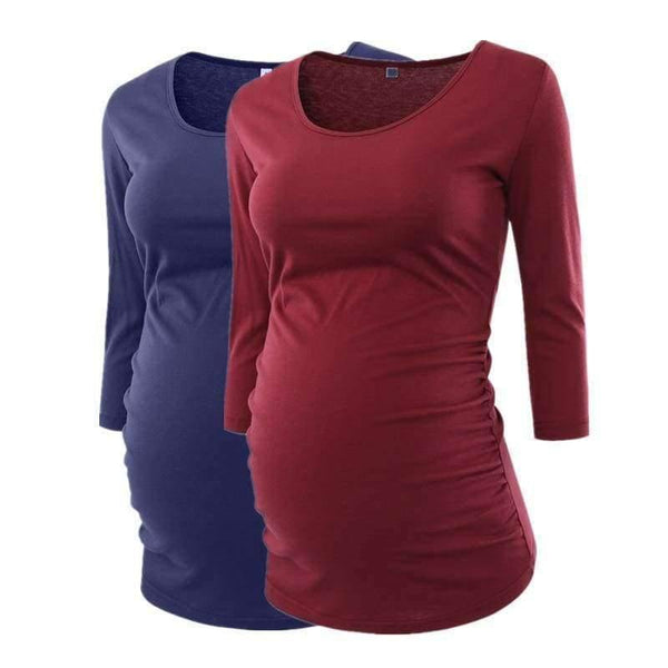 Planet Gates Pregnant Blouse Maternity Clothes Side Ruched 3 Quarter Sleeve Maternity Scoop Neck Jersey Top Pregnancy Clothes for Women Tops
