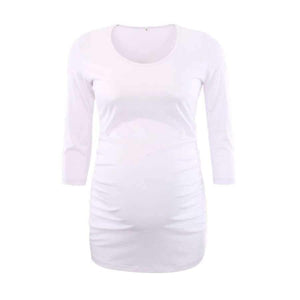 Planet Gates Pregnant Blouse Maternity Clothes Side Ruched 3 Quarter Sleeve Maternity Scoop Neck Jersey Top Pregnancy Clothes for Women Tops
