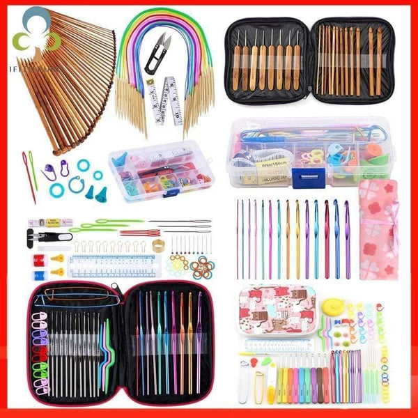 Planet Gates Premium Crochet Hooks Set With Case 14 Styles Knitting Needles Kit DIY Arts Craft Scissors Stitch Markers Sewing Tools ZXH
