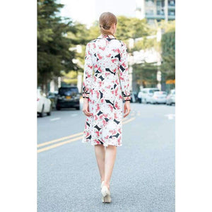 Planet Gates Print Dress 2018 Autumn Fashion Clothing Women Turn-down Collar Beading Elegant Long Sleeve Party Midi Dress Events