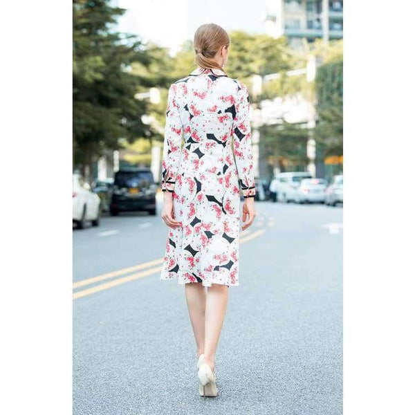 Planet Gates Print Dress 2018 Autumn Fashion Clothing Women Turn-down Collar Beading Elegant Long Sleeve Party Midi Dress Events