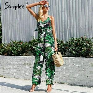 Planet Gates Print / S Ruffle Leaf print sexy jumpsuit Boho green rompers women jumpsuit 2018 Elegant chiffon summer jumpsuit