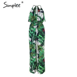 Planet Gates Print / S Ruffle Leaf print sexy jumpsuit Boho green rompers women jumpsuit 2018 Elegant chiffon summer jumpsuit